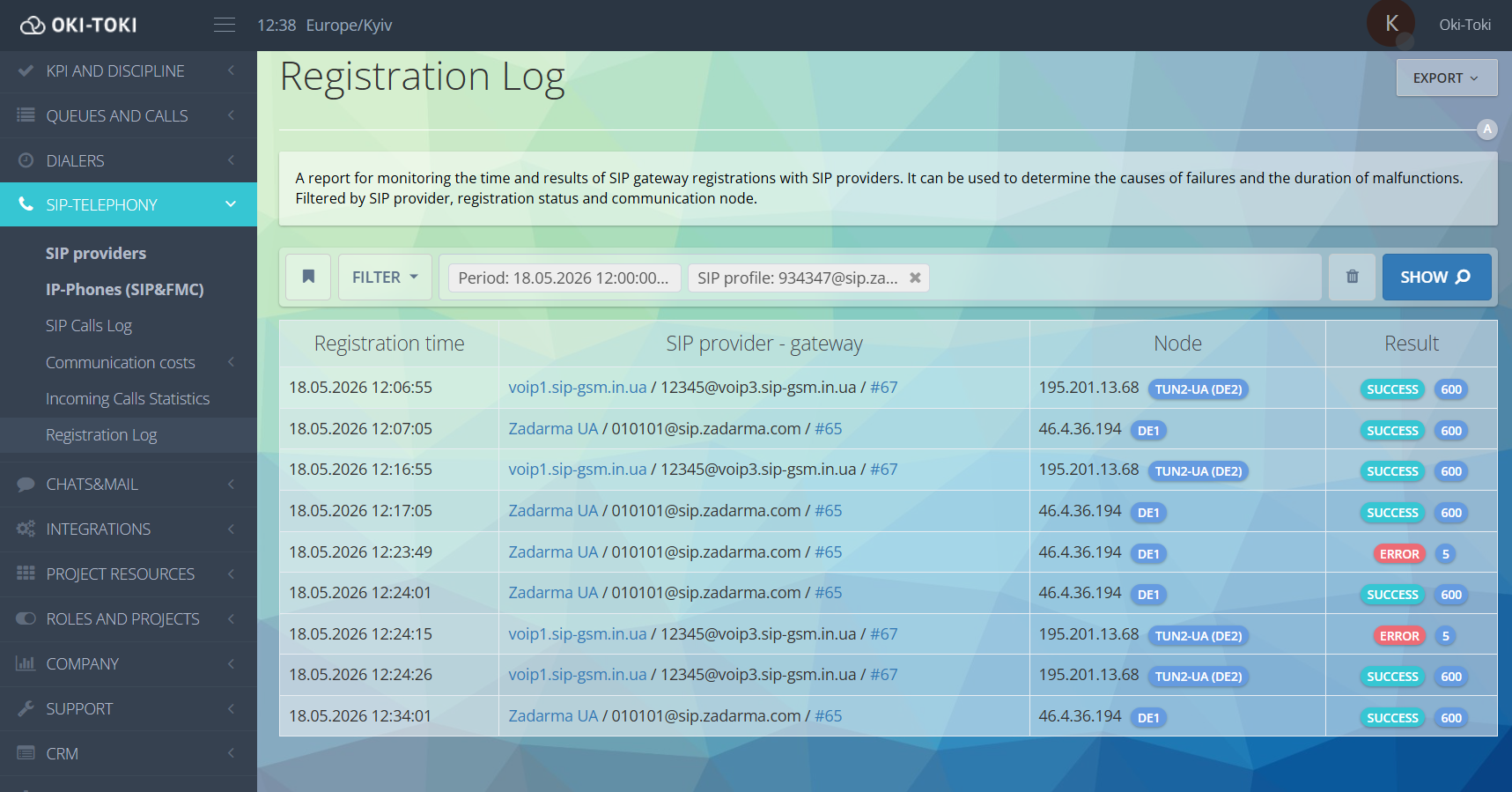 Registration log