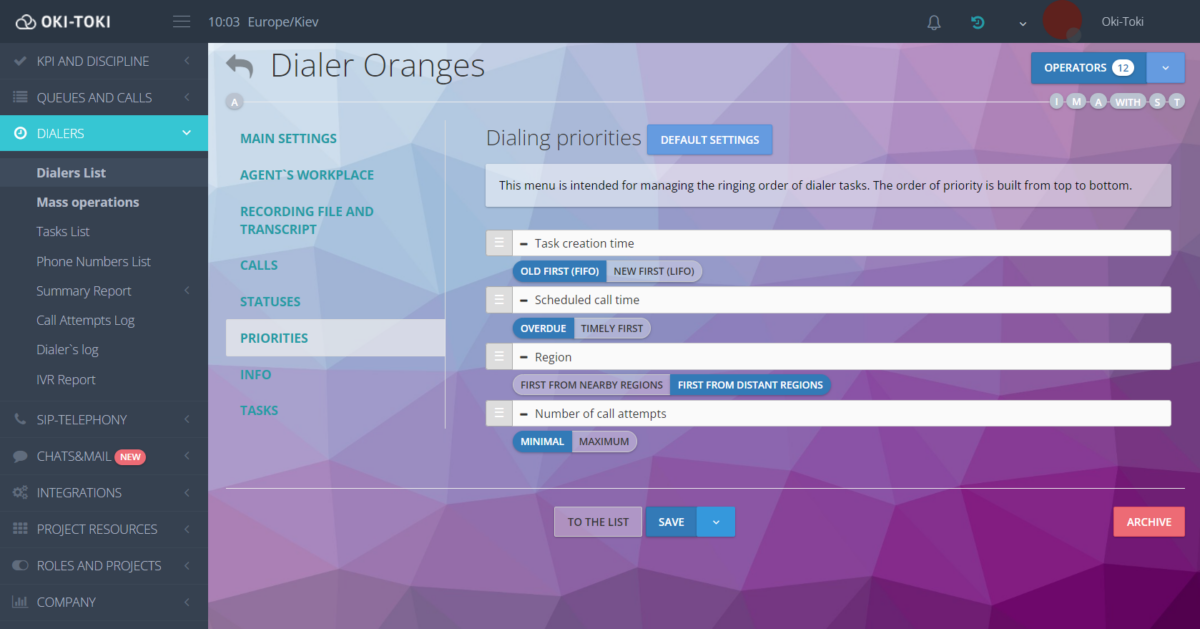 Priorities for selecting numbers by dialer